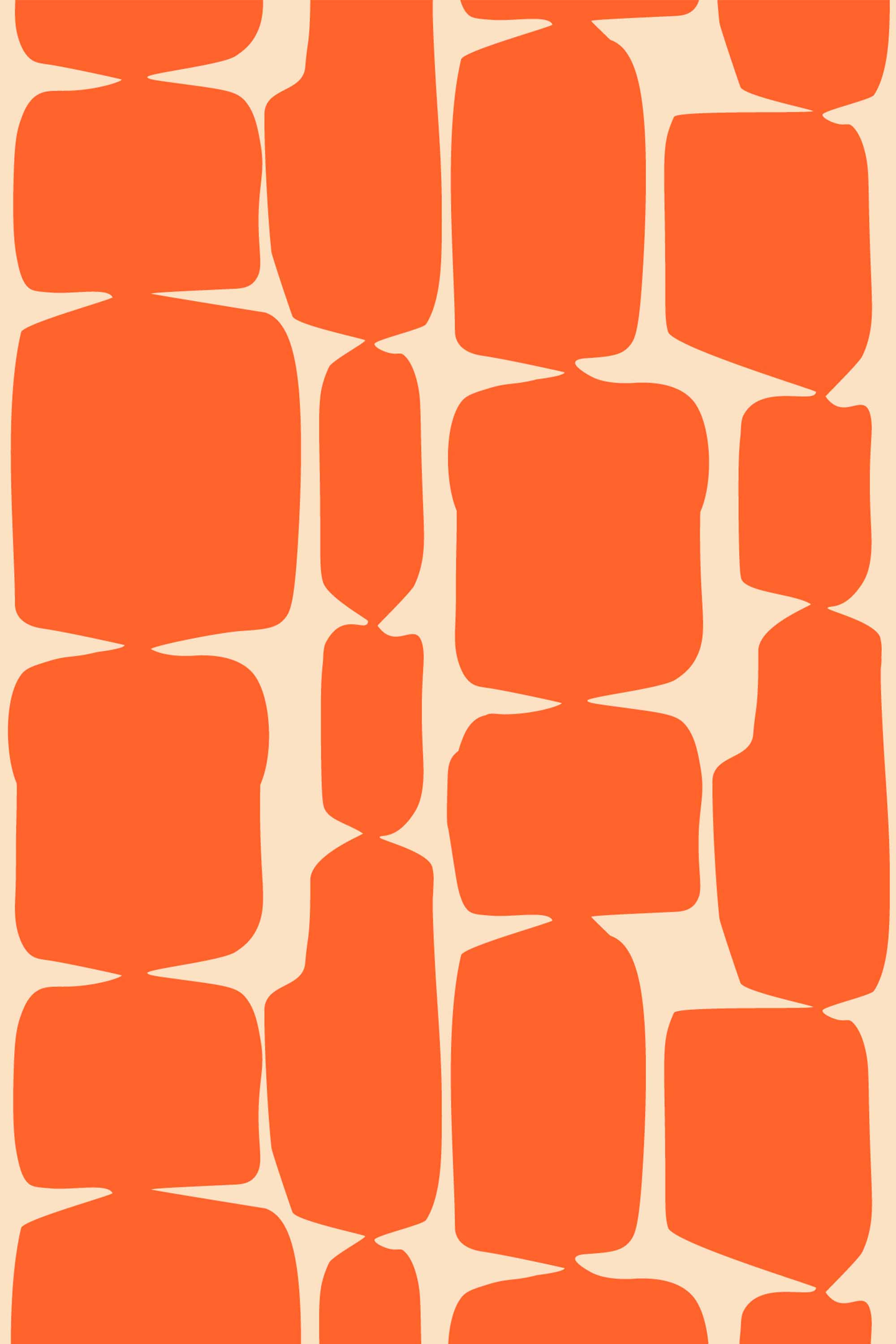 Fancy Walls removable wallpaper showcasing warm orange geometric forms in a lively retro pattern.