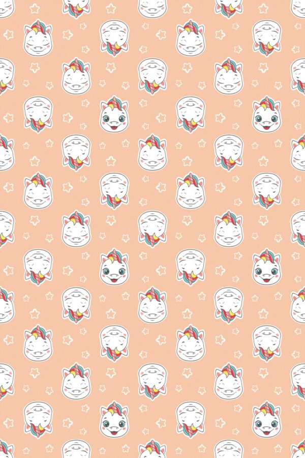 Fancy Walls Orange Unicorn wallpaper for Kids room walls in Cute Kawaii style unpasted wallpaper.