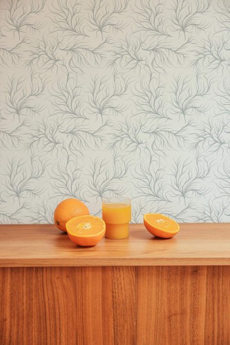 Mid-century style living room decorated with Organic pattern peel and stick wallpaper