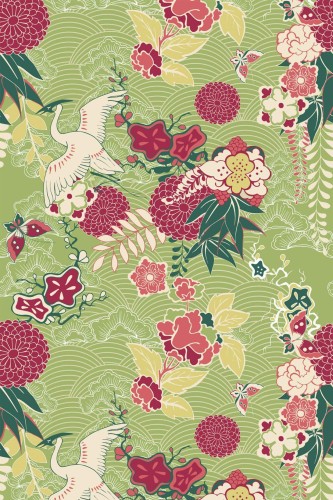 Pattern repeat of Oriental bird removable wallpaper design