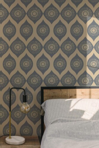 Minimal modern style bedroom decorated with Ornamental sunflower peel and stick wallpaper