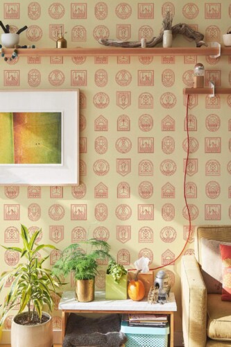 Southwestern style living room decorated with Outdoor element peel and stick wallpaper