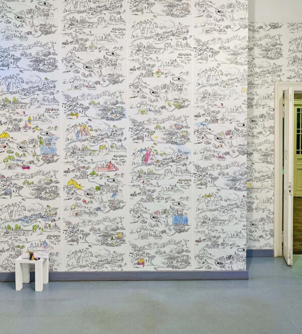 wall with painted kids wallpaper