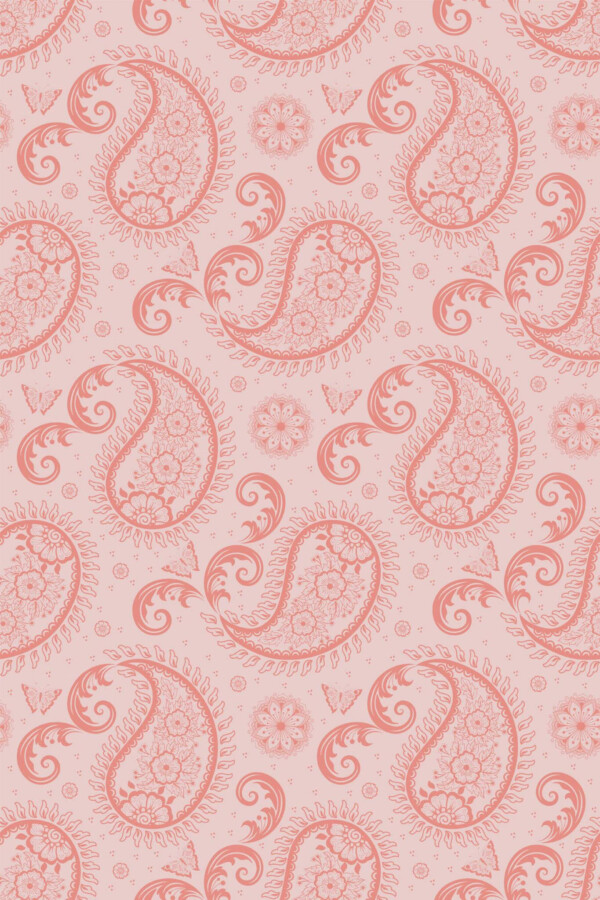 Pattern repeat of Paisley in Pink Harmony removable wallpaper design
