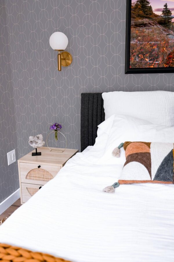 Modern style bedroom decorated with Palais peel and stick wallpaper