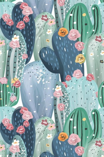 Pattern repeat of Pastel cactus removable wallpaper design