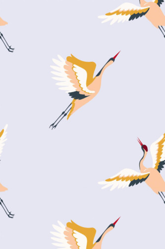 Pattern repeat of Pastel Japanese crane removable wallpaper design