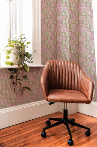 Mid-century modern style living room decorated with Pastel moon peel and stick wallpaper
