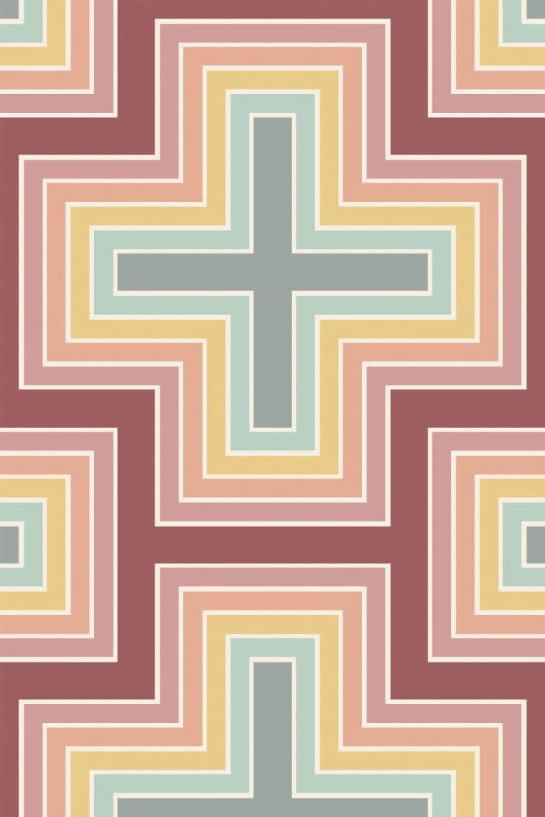 Pattern repeat of Pastel retro geometric removable wallpaper design