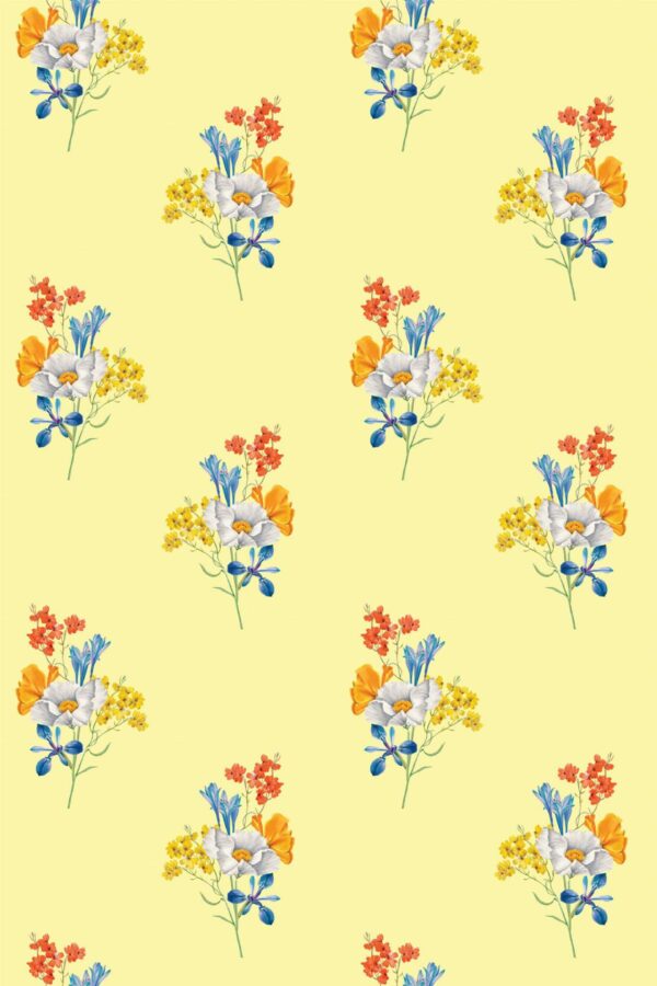 Pattern repeat of Pastel Sunshine Bouquet removable wallpaper design