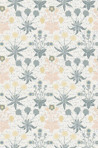 Pattern repeat of Pastel vintage flowers removable wallpaper design