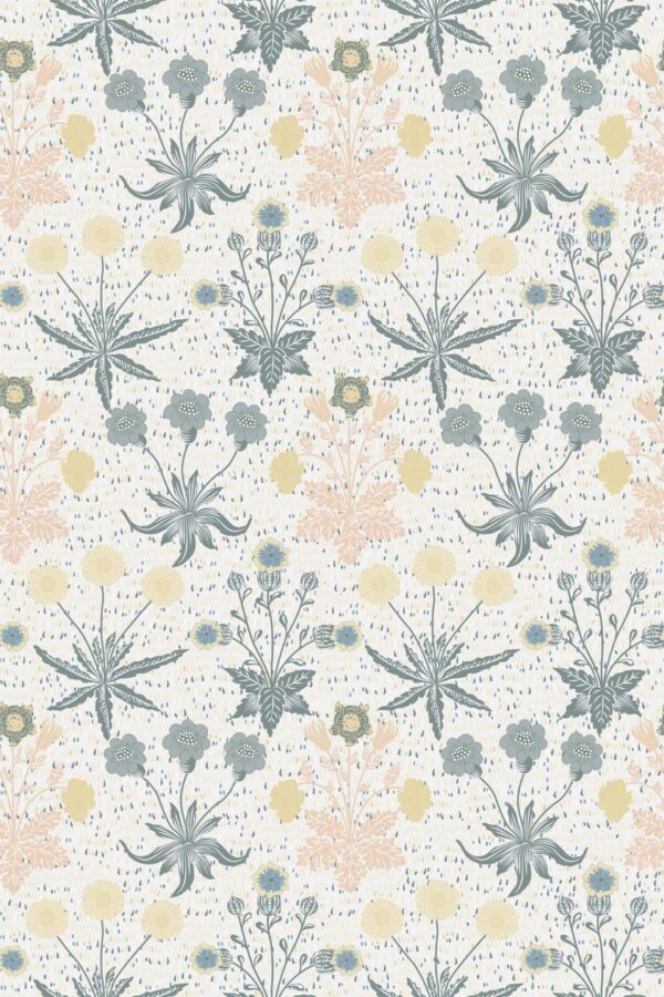 Pattern repeat of Pastel vintage flowers removable wallpaper design