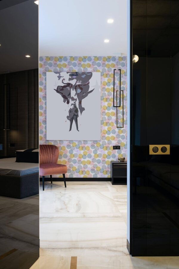 Art deco style bedroom decorated with Pastel zig zag polka dots peel and stick wallpaper