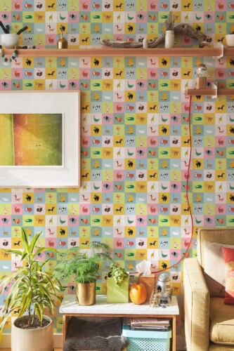 Southwestern style living room decorated with Pattern animal peel and stick wallpaper