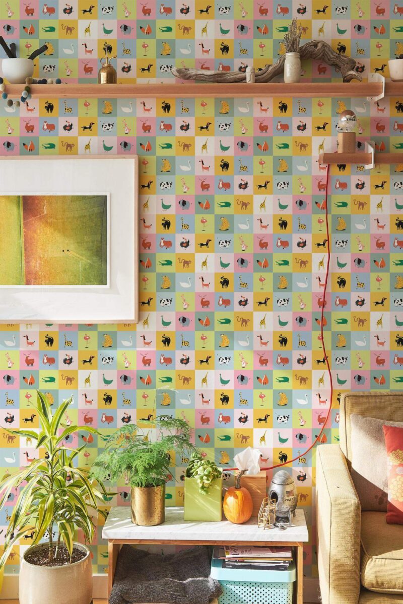 Southwestern style living room decorated with Pattern animal peel and stick wallpaper