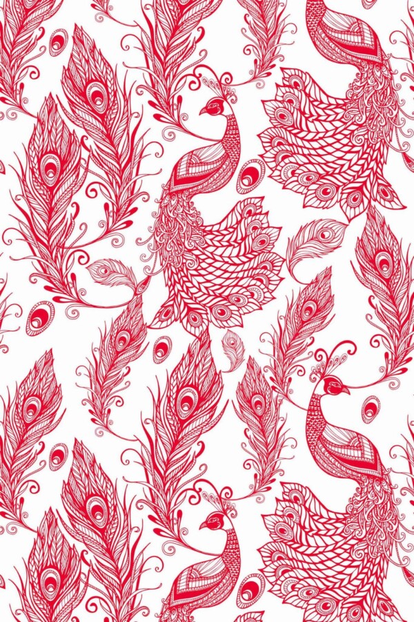 Pattern repeat of Peacock backsplash removable wallpaper design