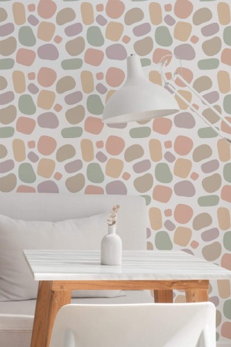 Minimal style dining room decorated with Pebble peel and stick wallpaper