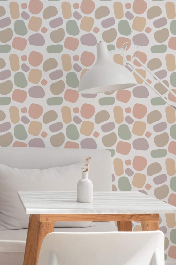 Minimal style dining room decorated with Pebble peel and stick wallpaper