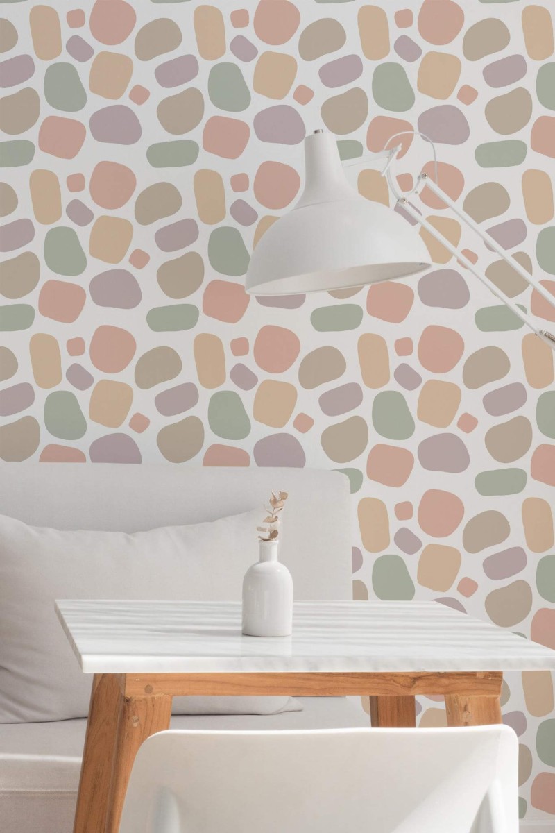 Minimal style dining room decorated with Pebble peel and stick wallpaper