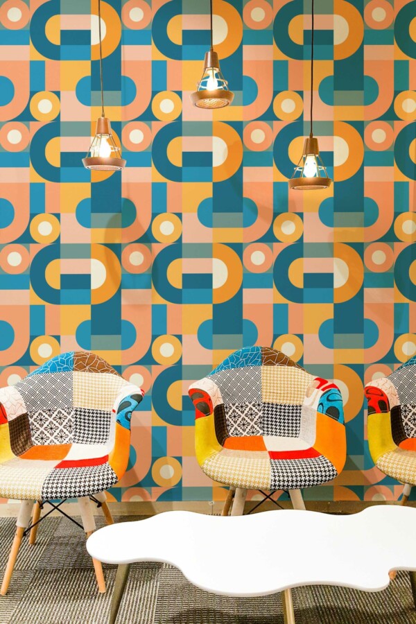 Removable wallpaper in colorful Geometric Bauhaus style from Fancy Walls