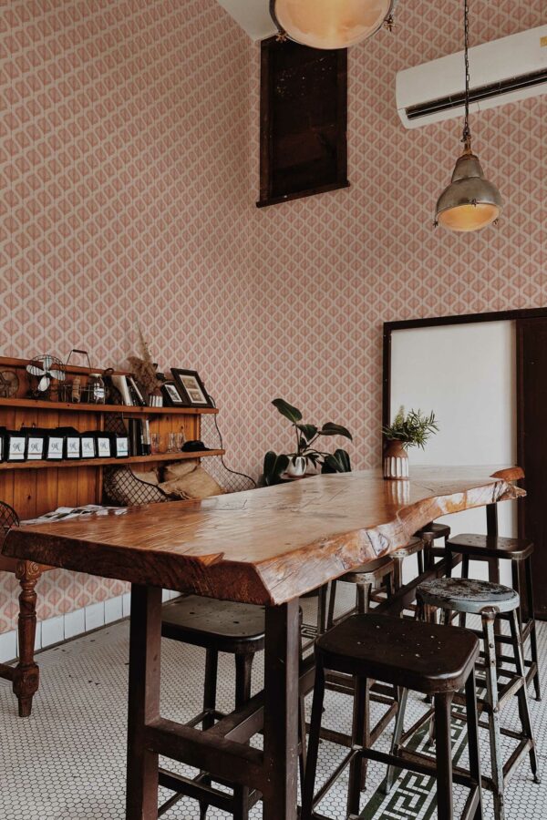 Traditional wallpaper in pink Art Deco Terracotta pattern by Fancy Walls.