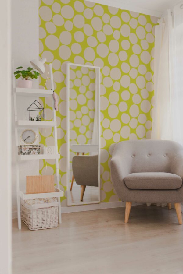 Unpasted Chartreuse freehand circles wallpaper in green by Fancy Walls