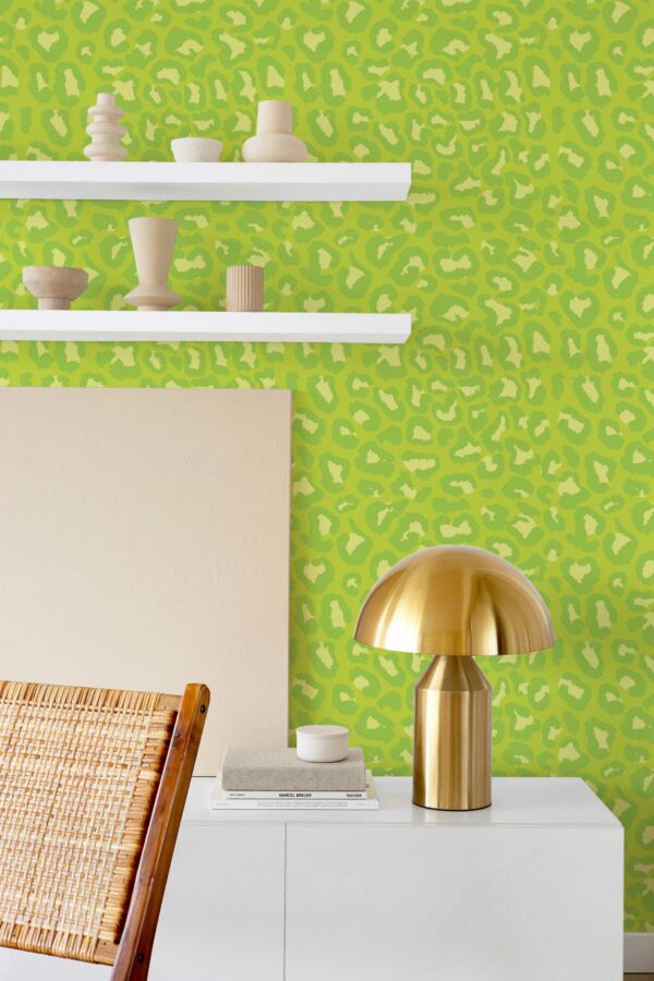 Removable wallpaper in Chartreuse leopard design by Fancy Walls