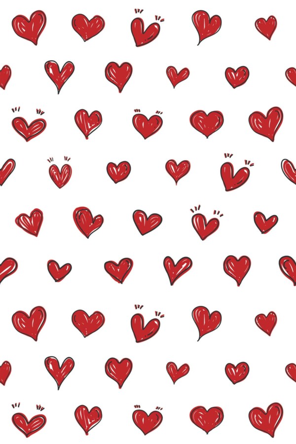 Red Fun Wallpaper with Handdrawn Hearts by Fancy Walls for Self-Adhesive Application