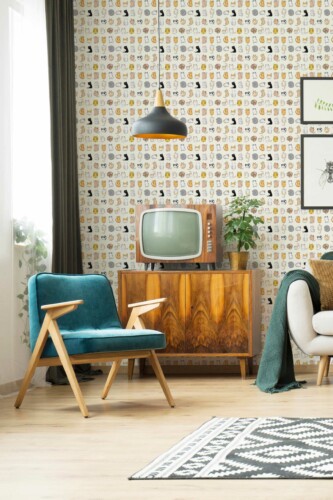 Traditional Yellow Kitty Wallpaper by Fancy Walls