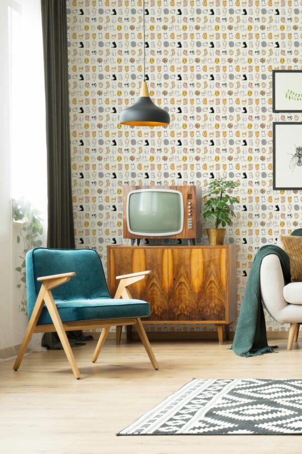 Traditional Yellow Kitty Wallpaper by Fancy Walls