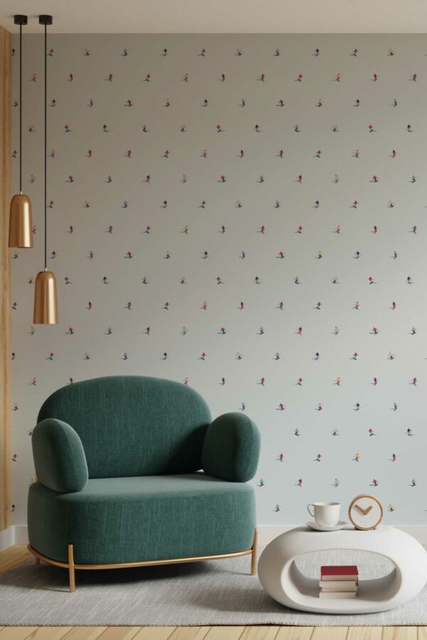 Fancy Walls peel and stick wallpaper with blue winter skiers