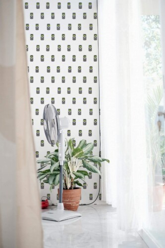 Minimal style living room decorated with Phone pattern peel and stick wallpaper