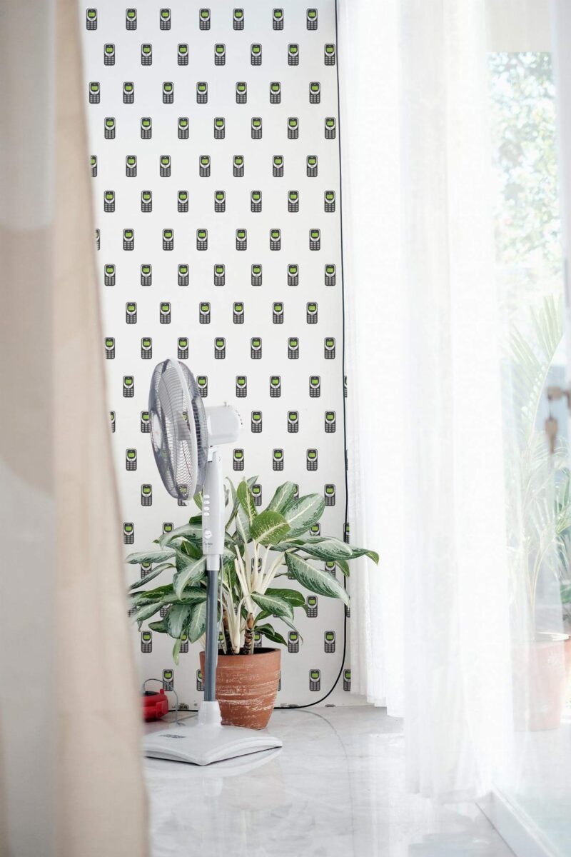 Minimal style living room decorated with Phone pattern peel and stick wallpaper