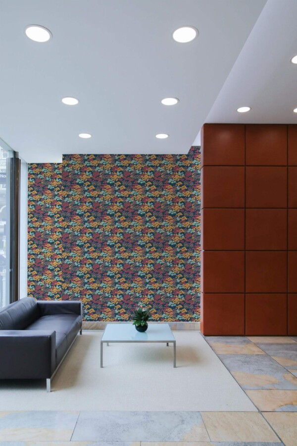 Minimal mid-century style living room decorated with Picturesque meadow peel and stick wallpaper