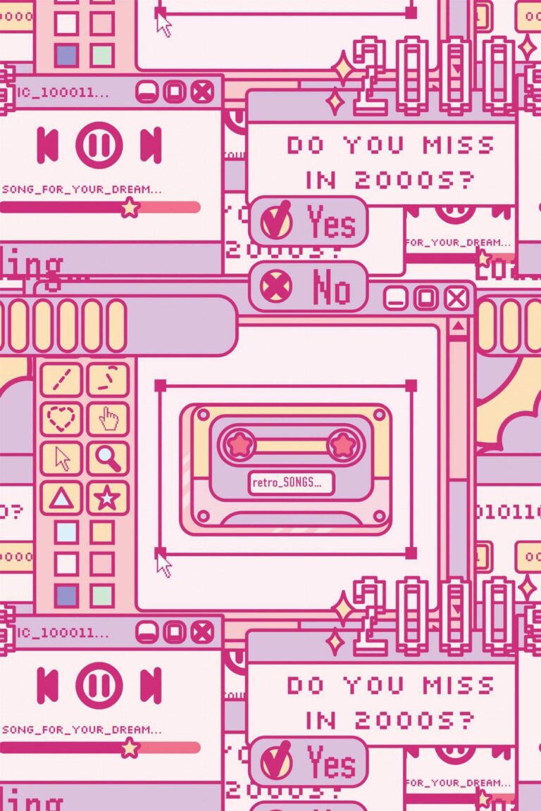 Pink 2000s pattern Peel and Stick Wallpaper or Non-Pasted