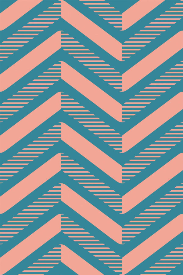 Pattern repeat of Pink and blue herringbone removable wallpaper design