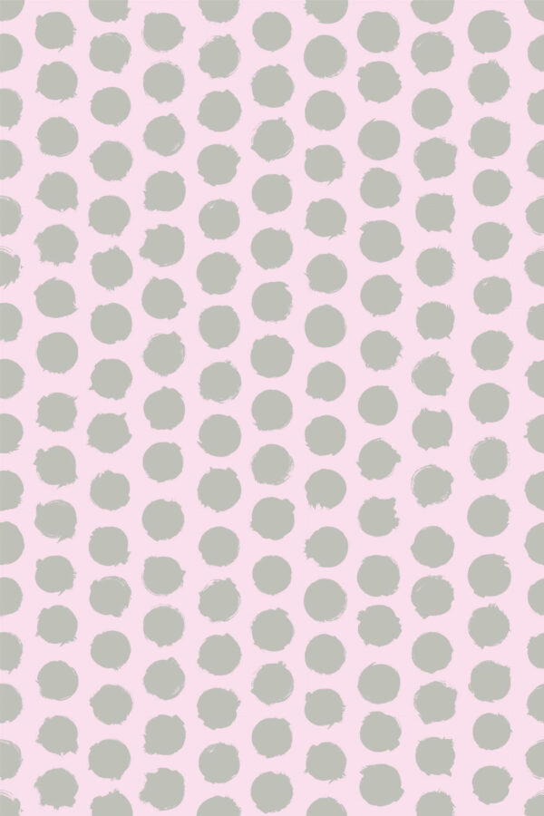 Pattern repeat of Pink and gray brushstroke polka dot removable wallpaper design