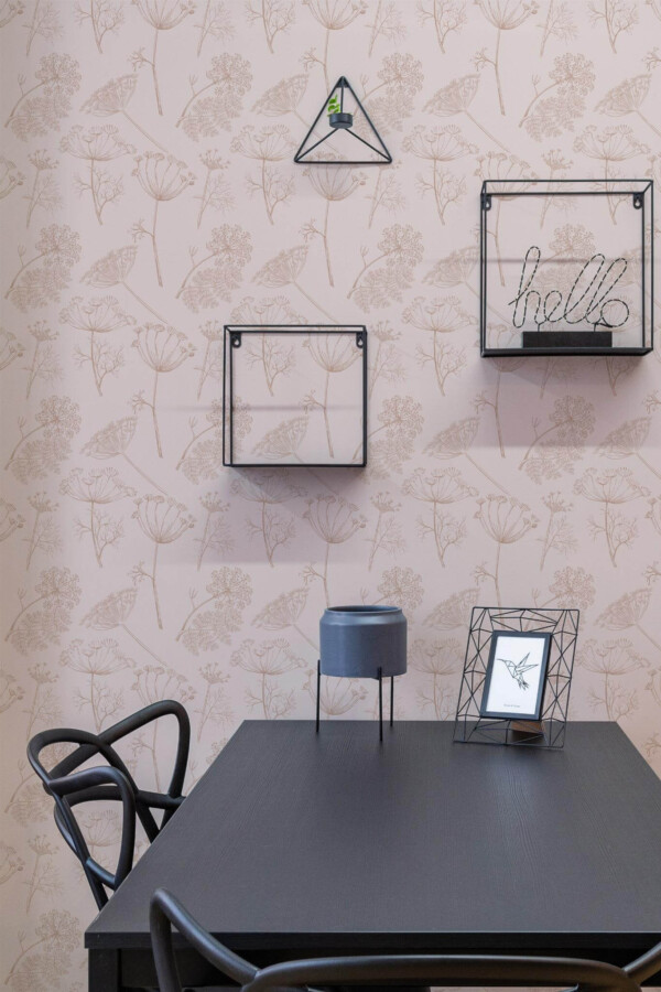 Industrial modern style dining room decorated with Pink anthriscus peel and stick wallpaper