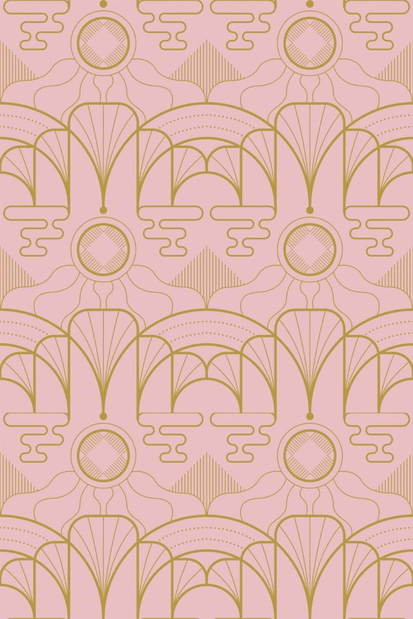 Pattern repeat of Pink Art Deco removable wallpaper design