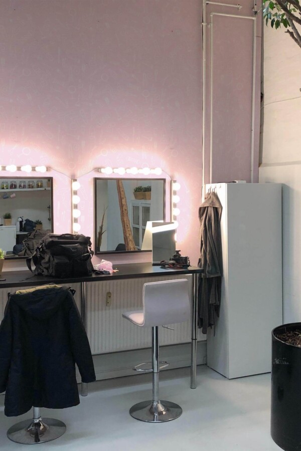 Minimal style beauty salon decorated with Pink beauty salon peel and stick wallpaper