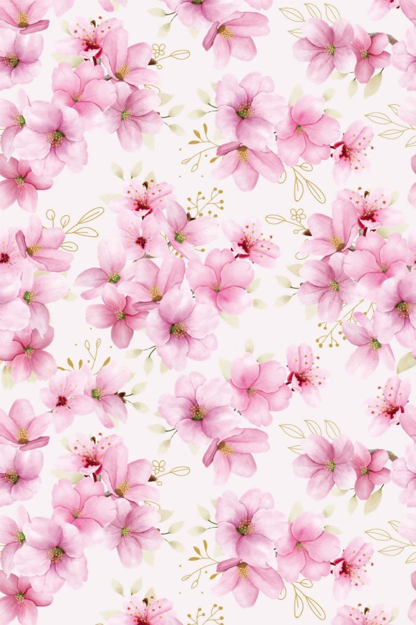 Pattern repeat of Pink blossom floral removable wallpaper design