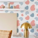 Modern style dining room decorated with Pink blue shapes peel and stick wallpaper
