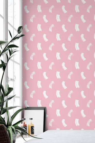 Minimal style home office decorated with Pink Brush stroke peel and stick wallpaper