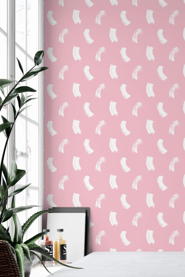 Minimal style home office decorated with Pink Brush stroke peel and stick wallpaper