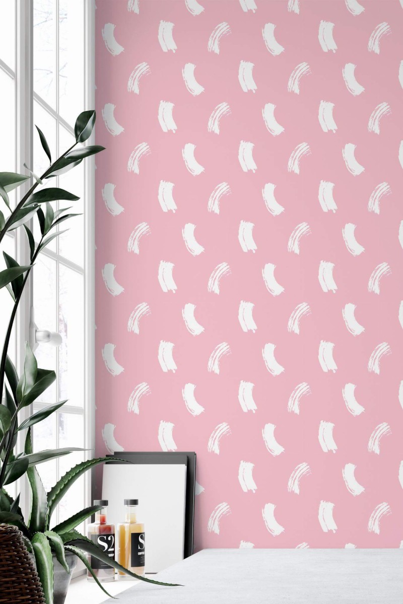 Minimal style home office decorated with Pink Brush stroke peel and stick wallpaper