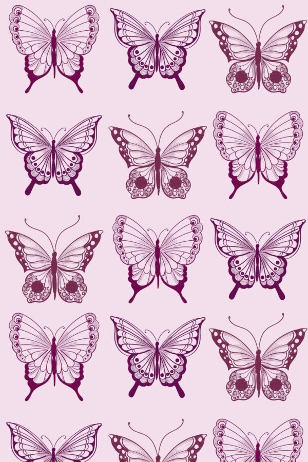 Pattern repeat of Pink butterfly removable wallpaper design