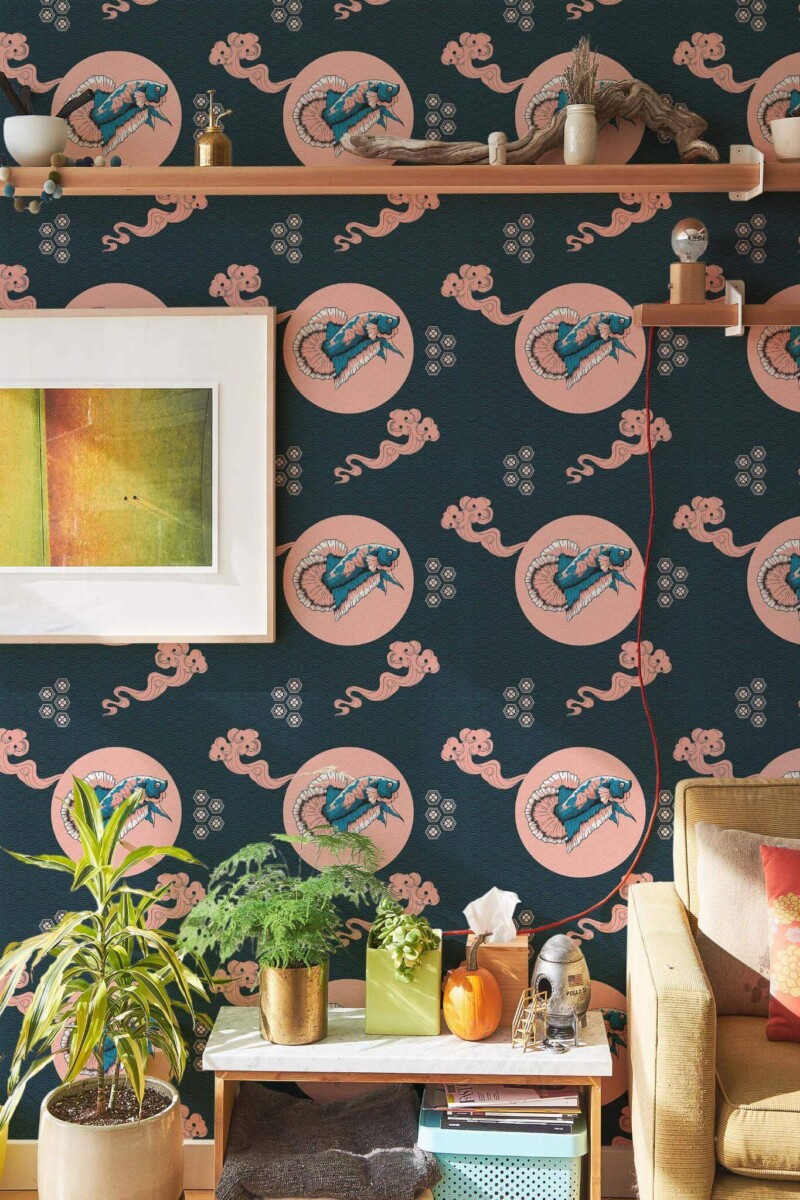Southwestern style living room decorated with Pink China peel and stick wallpaper