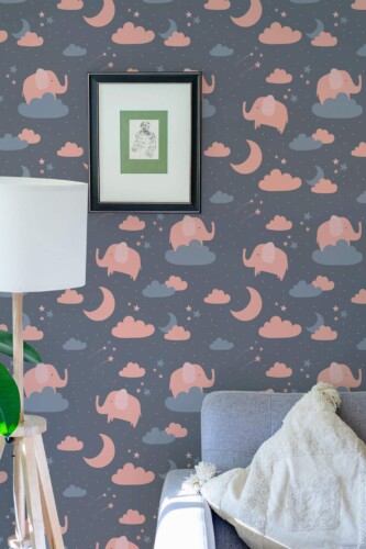 Eastern European style living room decorated with Pink dream peel and stick wallpaper