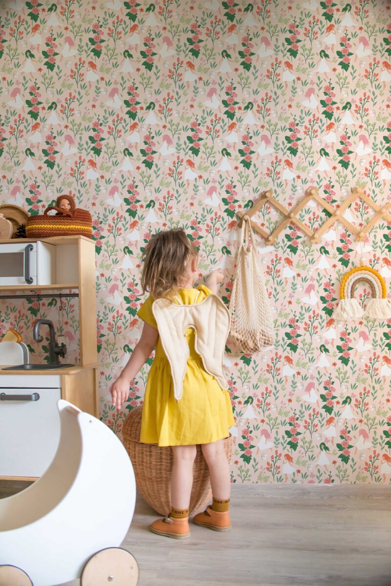 Whimsical fairies pink self-adhesive wallpaper by Fancy Walls