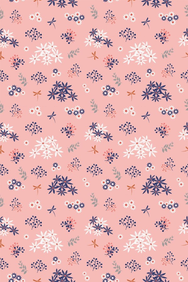 Pattern repeat of Pink floral removable wallpaper design